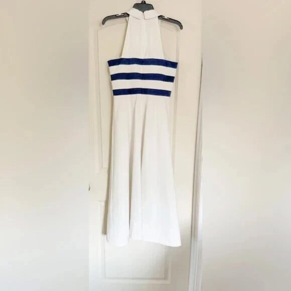 STAUD CAPTAIN IVORY OFF WHITE NAVY BLUE STRIPED HALTER MIDI DRESS SIZE 4 NWT - Picture 10 of 15